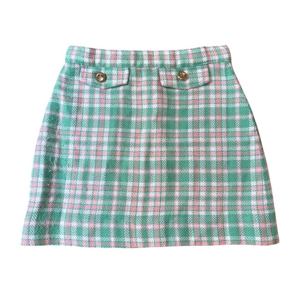 The Beaufort Bonnet Company Plaid Skirt Kids Green Pink Preppy Tweed SIZE 10